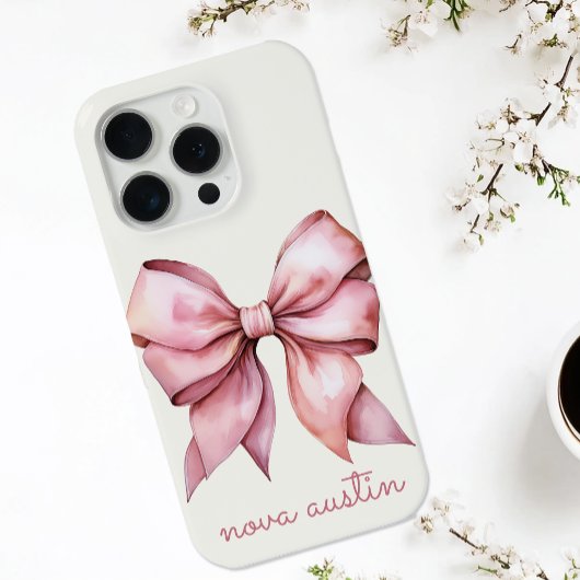 Coques Case-Mate iPhone Nœud Rose Tendance Personnalisé Avec Nom Monogramm