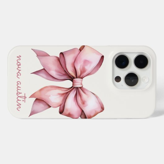 Coques Case-Mate iPhone Nœud Rose Tendance Personnalisé Avec Nom Monogramm (Verso (horizontal))