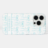 Coques Case-Mate iPhone Nœuds Coquette Aqua Monogrammés (Verso (horizontal))