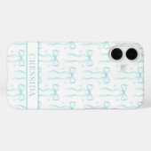 Coques Case-Mate iPhone Nœuds Coquette Aqua Monogrammés (Verso (horizontal))