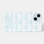 Coques Case-Mate iPhone Nœuds Coquette Aqua Monogrammés (Verso (horizontal))