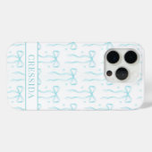 Coques Case-Mate iPhone Nœuds Coquette Aqua Monogrammés (Verso (horizontal))
