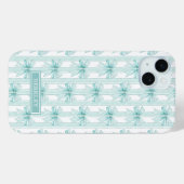 Coques Case-Mate iPhone Nœuds Coquette Aqua sur Rayures Monogrammées (Verso (horizontal))