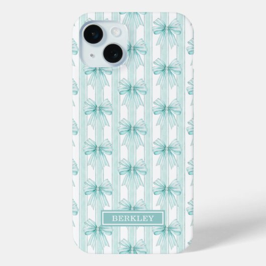 Coques Case-Mate iPhone Nœuds Coquette Aqua sur Rayures Monogrammées (Verso)