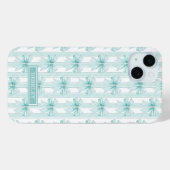 Coques Case-Mate iPhone Nœuds Coquette Aqua sur Rayures Monogrammées (Verso (horizontal))