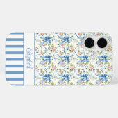 Coques Case-Mate iPhone Nœuds Coquette Bleus Avec Fleurs Monogrammées  (Verso (horizontal))