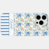 Coques Case-Mate iPhone Nœuds Coquette Bleus Avec Fleurs Monogrammées  (Verso (horizontal))