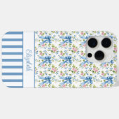 Coques Case-Mate iPhone Nœuds Coquette Bleus Avec Fleurs Monogrammées (Verso (horizontal))