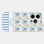 Coques Case-Mate iPhone Nœuds Coquette Bleus Avec Fleurs Monogrammées (Verso (horizontal))