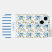 Coques Case-Mate iPhone Nœuds Coquette Bleus Avec Fleurs Monogrammées  (Verso (horizontal))