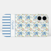 Coques Case-Mate iPhone Nœuds Coquette Bleus Avec Monogramme Fleurs (Verso (horizontal))