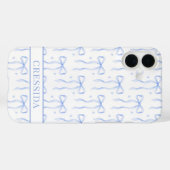 Coques Case-Mate iPhone Nœuds Coquette Bleus Monogrammés (Verso (horizontal))