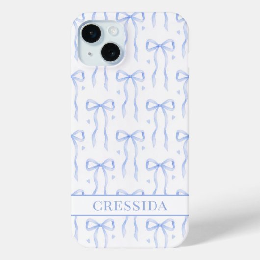 Coques Case-Mate iPhone Nœuds Coquette Bleus Monogrammés (Verso)