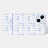 Coques Case-Mate iPhone Nœuds Coquette Bleus Monogrammés (Verso (horizontal))