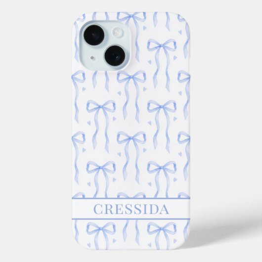 Coques Case-Mate iPhone Nœuds Coquette Bleus Monogrammés (Verso)