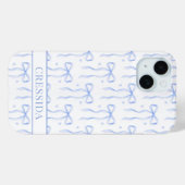 Coques Case-Mate iPhone Nœuds Coquette Bleus Monogrammés (Verso (horizontal))