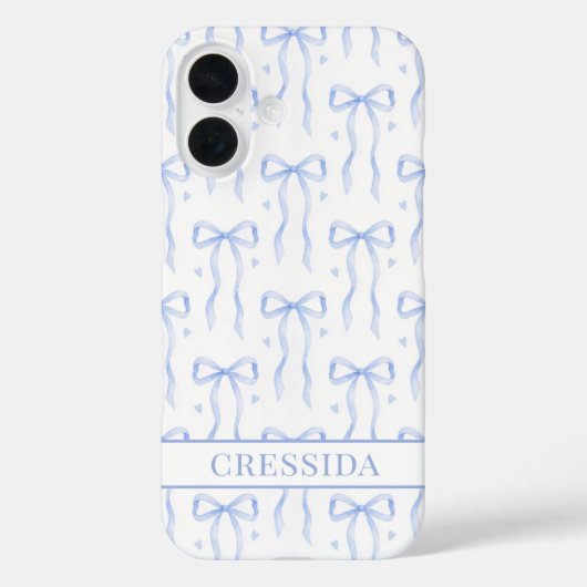 Coques Case-Mate iPhone Nœuds Coquette Bleus Monogrammés (Verso)