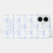 Coques Case-Mate iPhone Nœuds Coquette Bleus Monogrammés (Verso (horizontal))