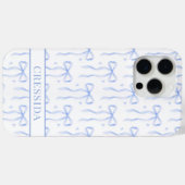 Coques Case-Mate iPhone Nœuds Coquette Bleus Monogrammés (Verso (horizontal))