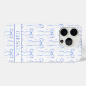 Coques Case-Mate iPhone Nœuds Coquette Bleus Monogrammés (Verso (horizontal))