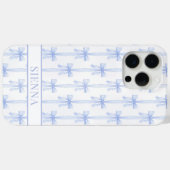 Coques Case-Mate iPhone Nœuds Coquette Bleus Monogrammes Rayés (Verso (horizontal))