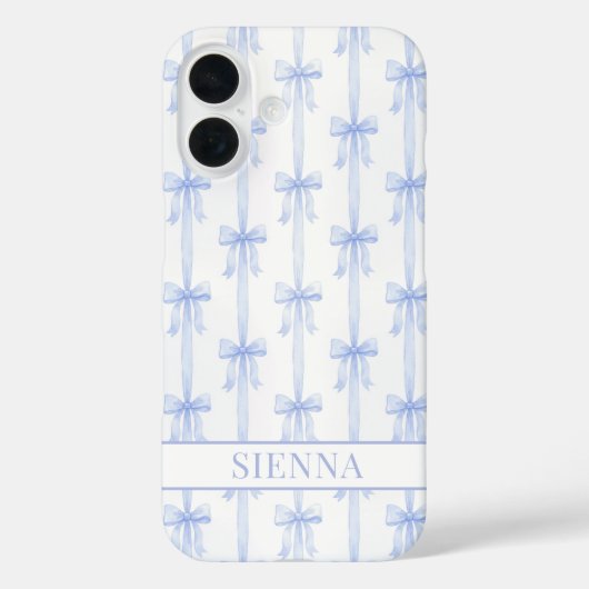 Coques Case-Mate iPhone Nœuds Coquette Bleus Monogrammes Rayés (Verso)