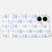 Coques Case-Mate iPhone Nœuds Coquette Bleus Monogrammes Rayés (Verso (horizontal))