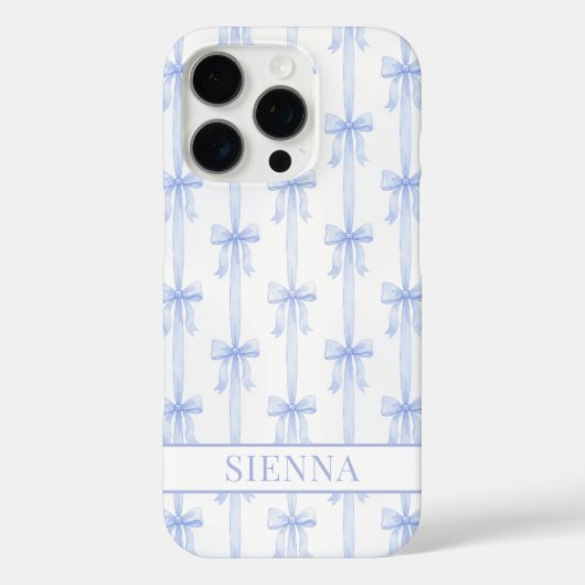 Coques Case-Mate iPhone Nœuds Coquette Bleus Monogrammes Rayés (Verso)