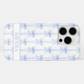 Coques Case-Mate iPhone Nœuds Coquette Bleus Monogrammes Rayés (Verso (horizontal))