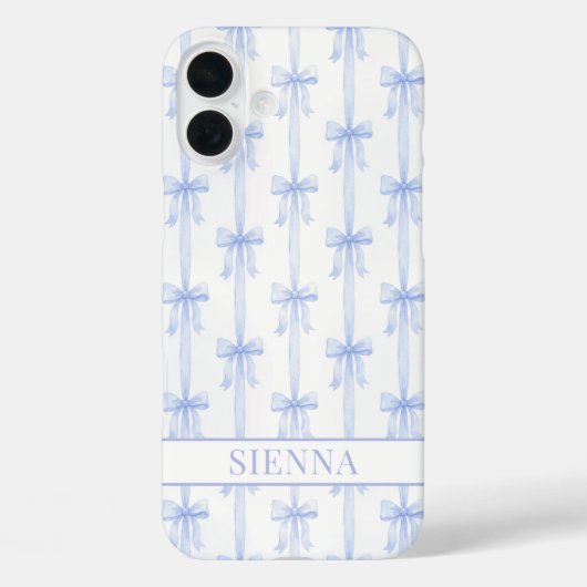 Coques Case-Mate iPhone Nœuds Coquette Bleus Monogrammes Rayés (Verso)