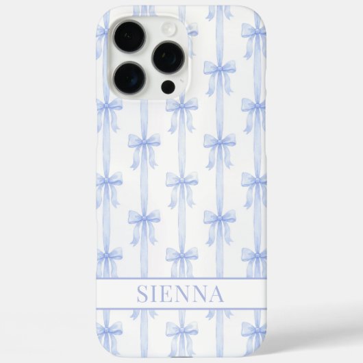 Coques Case-Mate iPhone Nœuds Coquette Bleus Monogrammes Rayés (Verso)