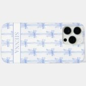 Coques Case-Mate iPhone Nœuds Coquette Bleus Monogrammes Rayés (Verso (horizontal))