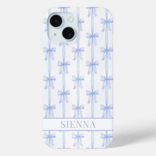 Coques Case-Mate iPhone Nœuds Coquette Bleus Monogrammes Rayés (Verso)