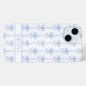Coques Case-Mate iPhone Nœuds Coquette Bleus Monogrammes Rayés (Verso (horizontal))