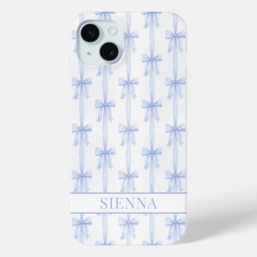 Coques Case-Mate iPhone Nœuds Coquette Bleus Monogrammes Rayés (Verso)