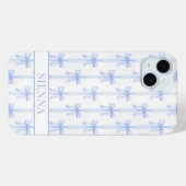 Coques Case-Mate iPhone Nœuds Coquette Bleus Monogrammes Rayés (Verso (horizontal))