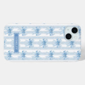 Coques Case-Mate iPhone Nœuds Coquette Bleus sur Monogramme à Rayures (Verso (horizontal))