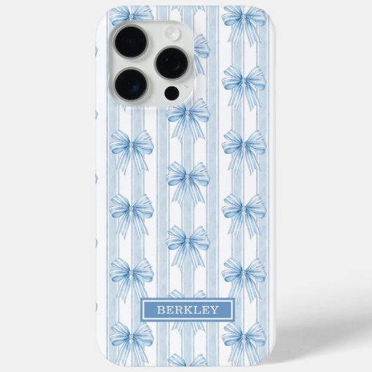 Coques Case-Mate iPhone Nœuds Coquette Bleus sur Monogramme à Rayures (Verso)