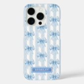 Coques Case-Mate iPhone Nœuds Coquette Bleus sur Monogramme à Rayures (Verso)