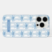 Coques Case-Mate iPhone Nœuds Coquette Bleus sur Monogramme à Rayures (Verso (horizontal))