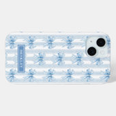 Coques Case-Mate iPhone Nœuds Coquette Bleus sur Monogramme à Rayures (Verso (horizontal))