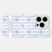 Coques Case-Mate iPhone Nœuds Coquette Rayés Bleu Élégants Monogrammés (Verso (horizontal))