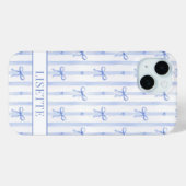 Coques Case-Mate iPhone Nœuds Coquette Rayés Bleu Élégants Monogrammés (Verso (horizontal))