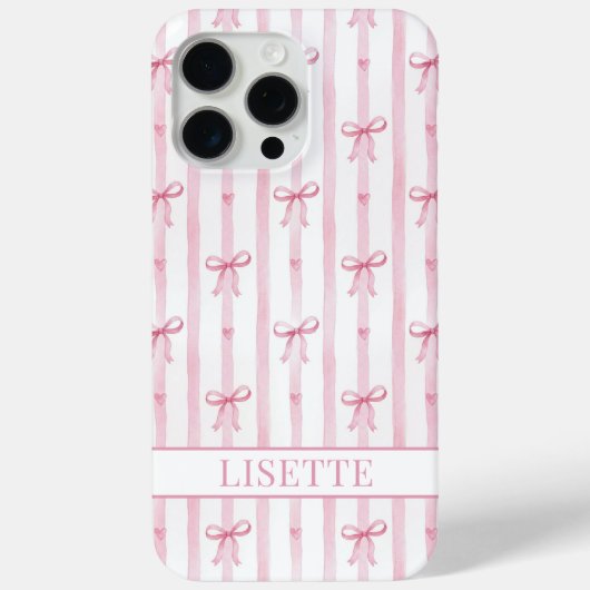 Coques Case-Mate iPhone Nœuds Coquette Rayés Rose Élégants Monogrammés (Verso)