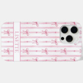 Coques Case-Mate iPhone Nœuds Coquette Rayés Rose Élégants Monogrammés (Verso (horizontal))