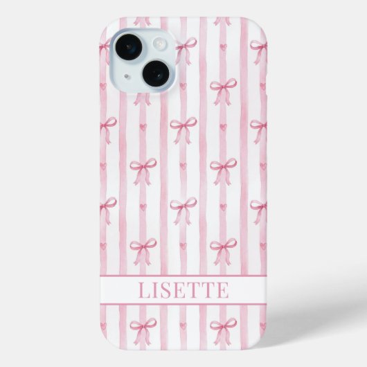Coques Case-Mate iPhone Nœuds Coquette Rayés Rose Élégants Monogrammés (Verso)