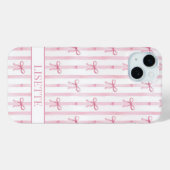 Coques Case-Mate iPhone Nœuds Coquette Rayés Rose Élégants Monogrammés (Verso (horizontal))