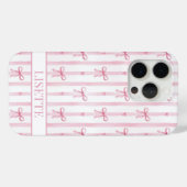 Coques Case-Mate iPhone Nœuds Coquette Rayés Rose Élégants Monogrammés (Verso (horizontal))