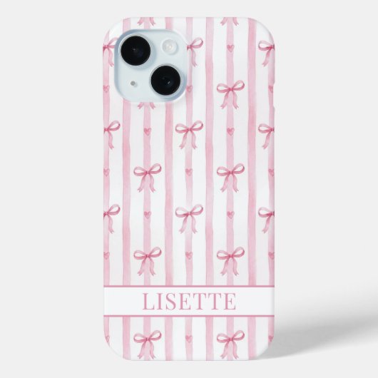 Coques Case-Mate iPhone Nœuds Coquette Rayés Rose Élégants Monogrammés (Verso)