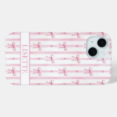 Coques Case-Mate iPhone Nœuds Coquette Rayés Rose Élégants Monogrammés (Verso (horizontal))